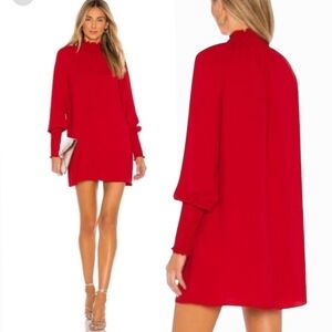 Revolve Amanda Uprichard Dress Naomi Smocked Red Mock Neck Long Sleeve Small